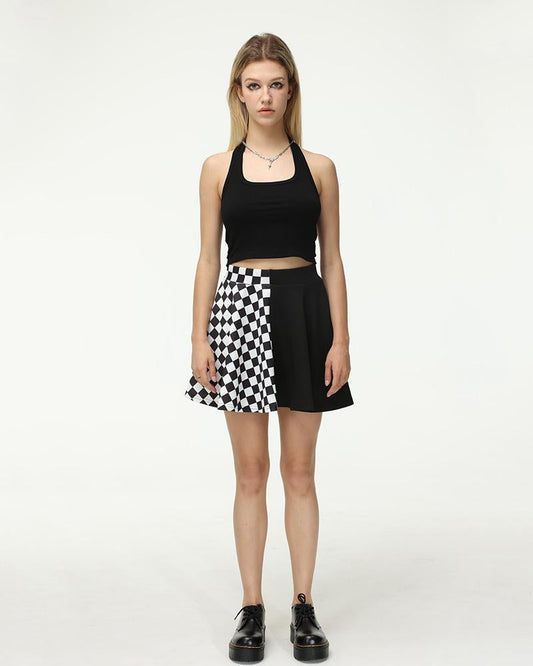 Checkerboard Delusions Belted Mini Skirt