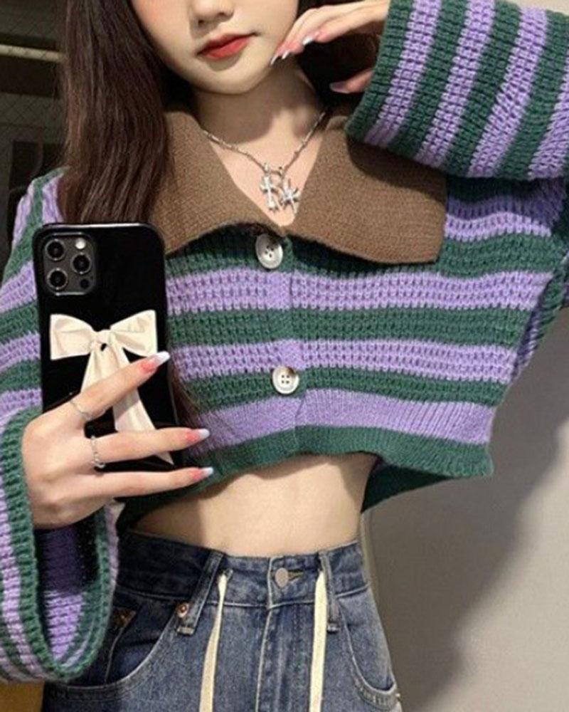 Stripes Knitted Collar Top