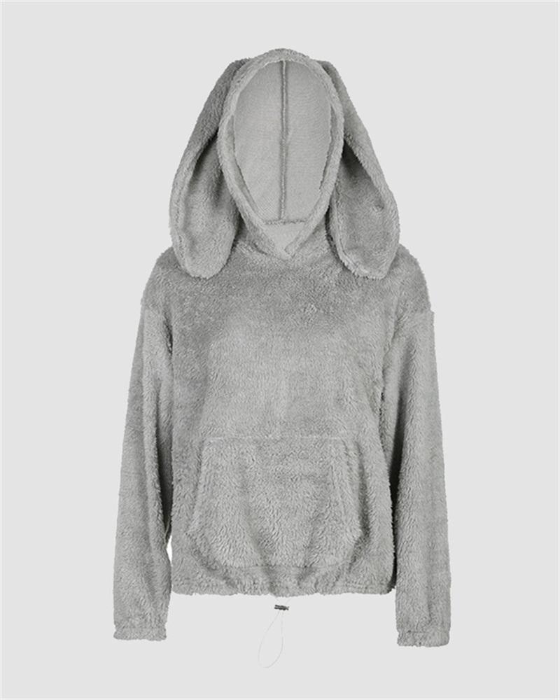 Coral Fleece Bunny Ear Hoodies