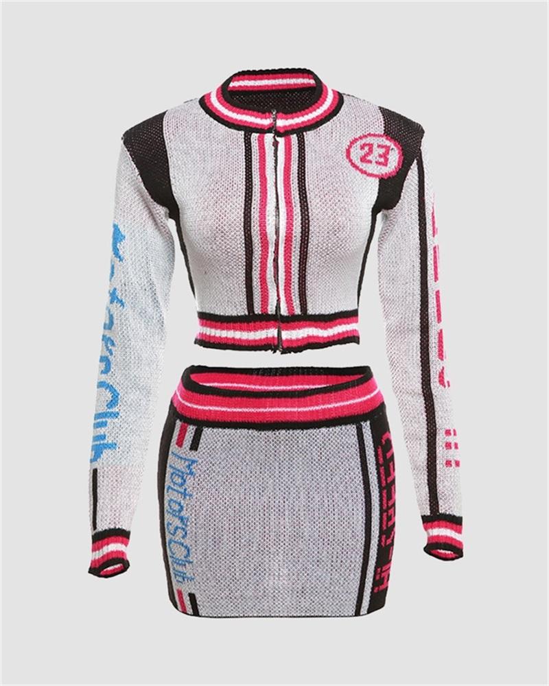 Racing Club Cardigan & High-Waist Skirt Coord Set