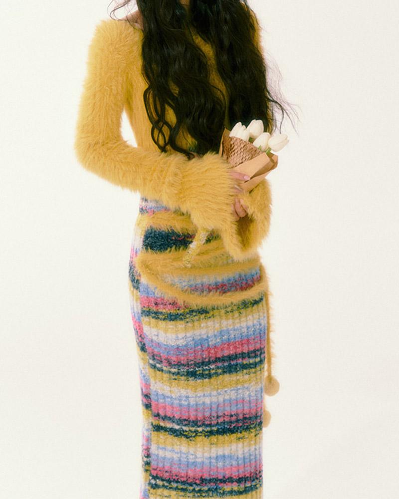 Rainbow Ribbed Maxi Skirt