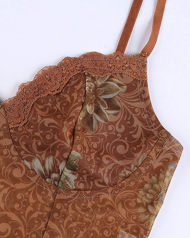 Apricot Leaf Lace Corset Cami Top