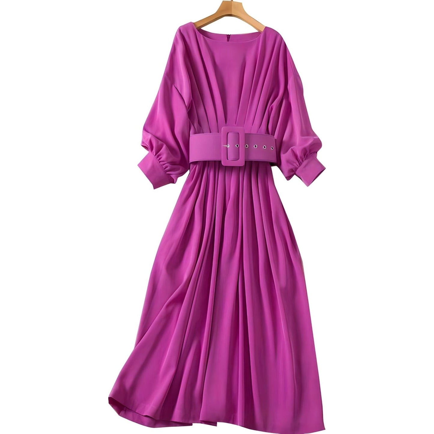 The Genevieve Long Sleeve Pleated Dress - Purple