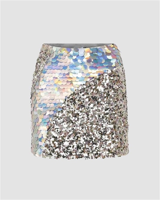 Sequin Silver Mini Skirt