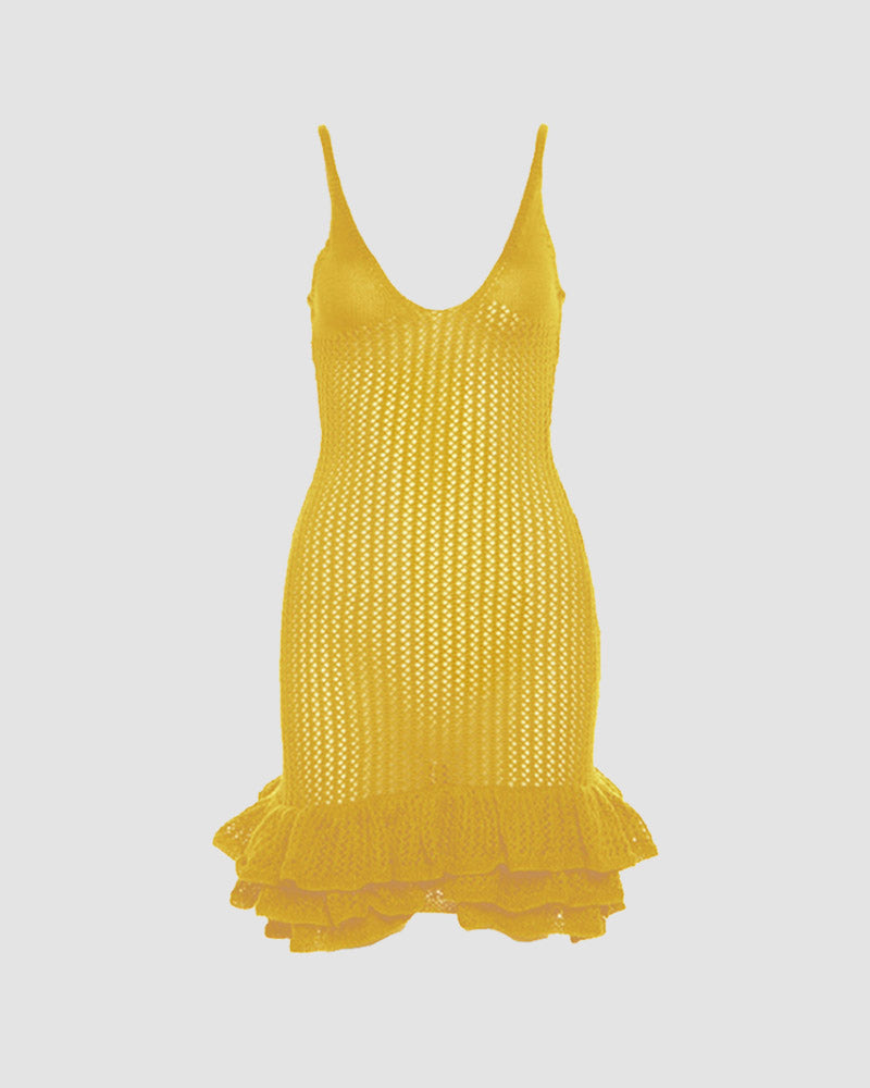 Ruffles Hem Crochet Cami Mini Dress