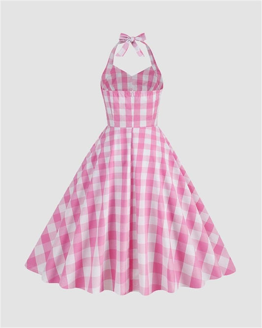 Sweet Utopia Halter Flare Gingham Dress