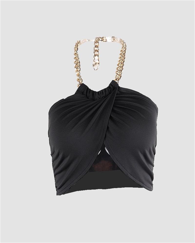 Metallic Chain Around Me Halter Top