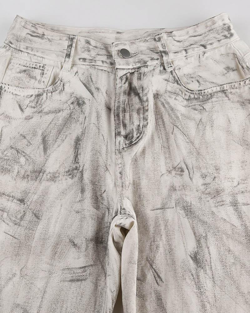 Street Graffiti Washed Baggy Jeans