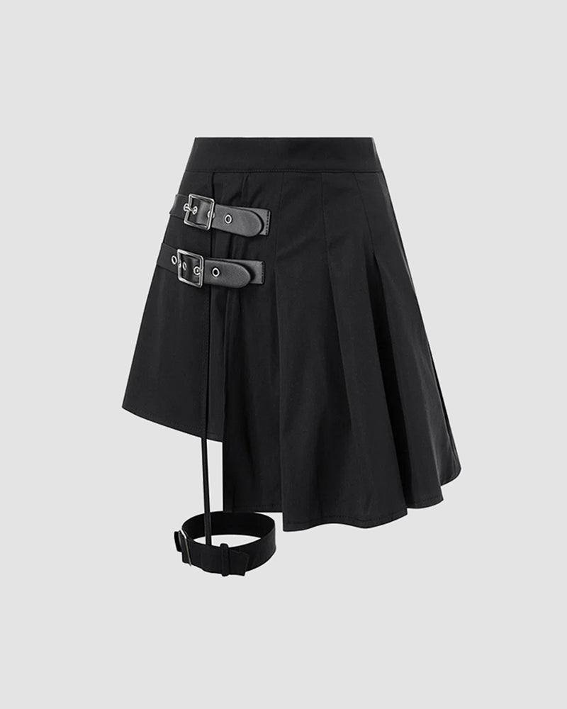 Gothic Pleated Belted Academia Skirt