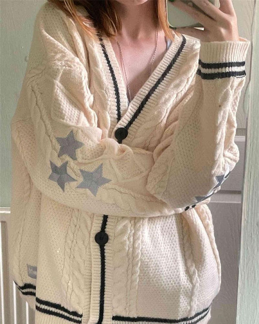 Star Patched Cable Cardigan