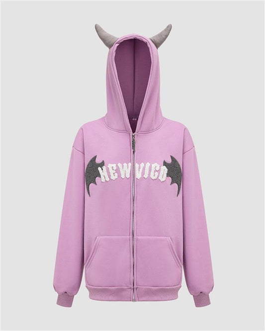 Devil Batwings Embroidered Hoodie