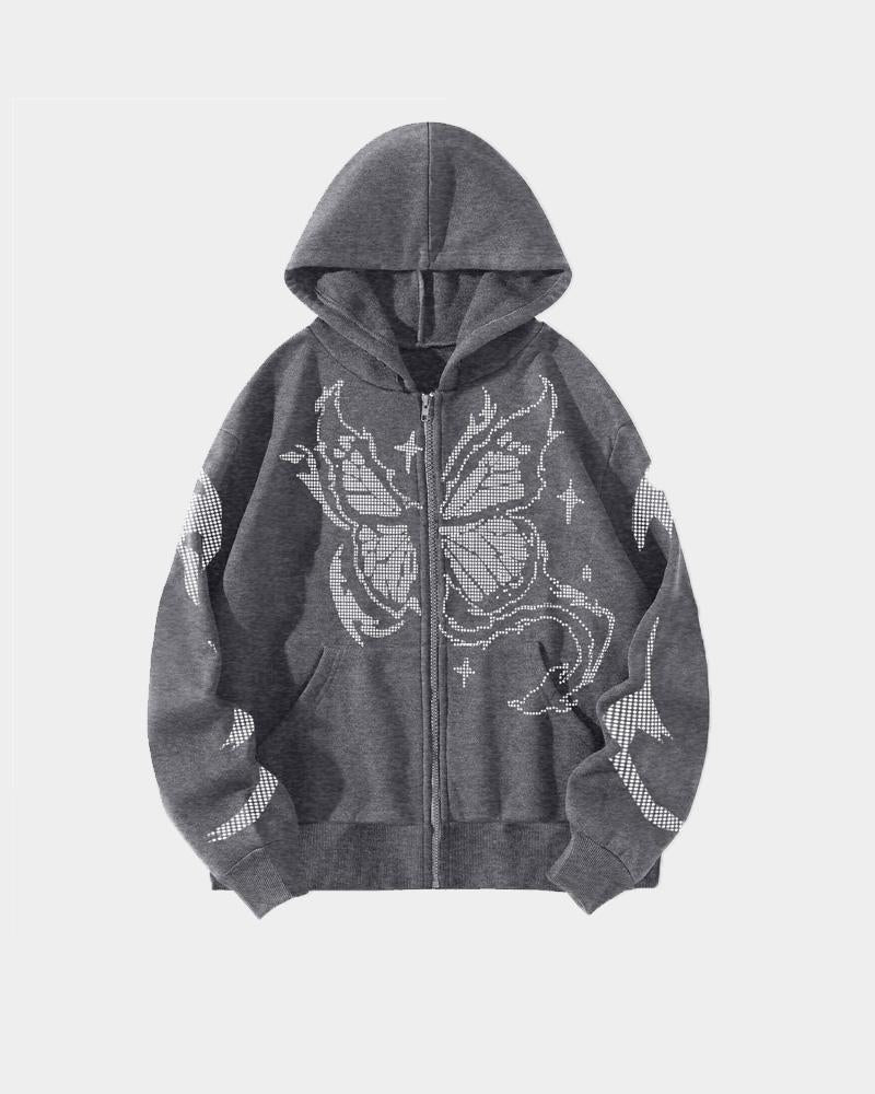 Y2K Matrix Butterfly Print Hoodie