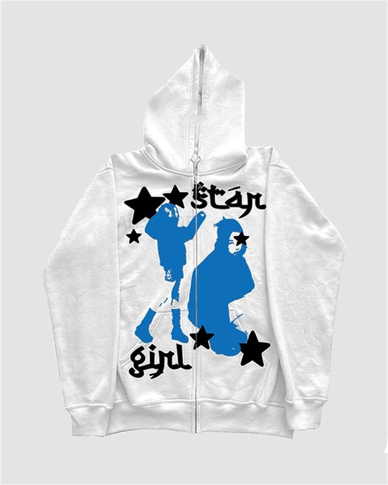 Grunge Star Print Zip Up Hoodie