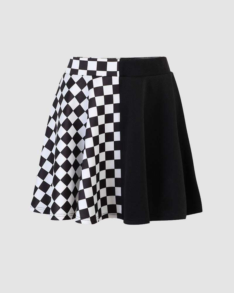 Checkerboard Delusions Belted Mini Skirt