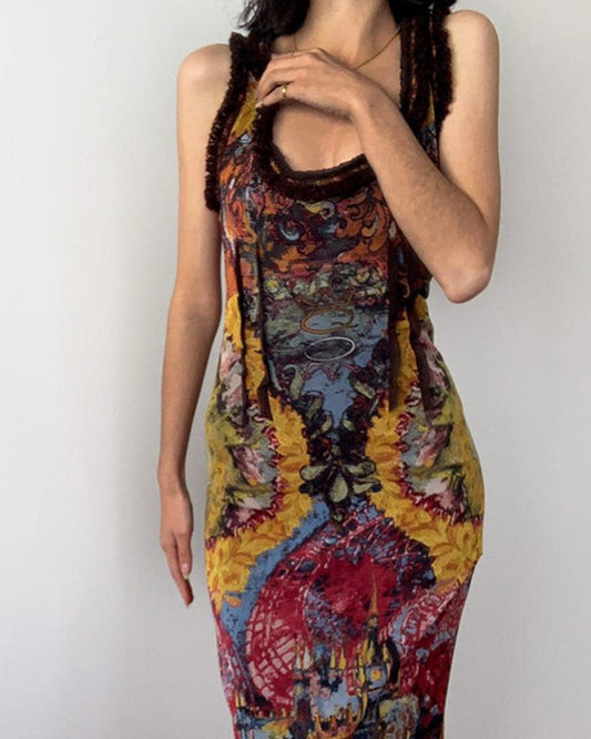 Abstract Print Design Maxi Dress