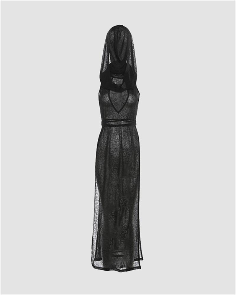 Venom Merchant Mesh Slit Dress with Hood