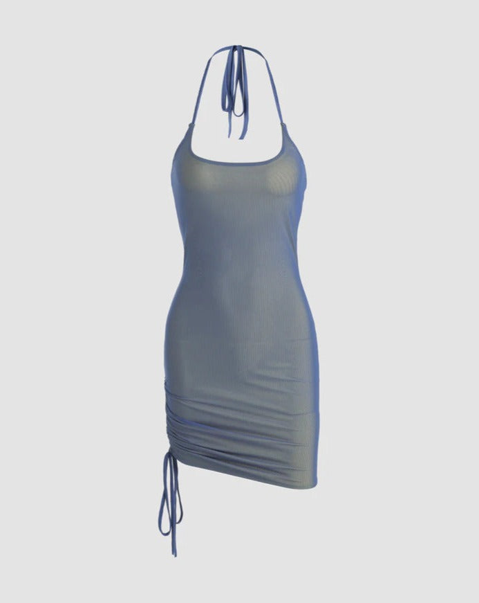 Two-Tone Marine Bodycon Halter Dress