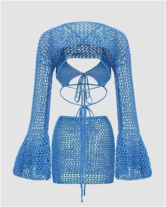 Ocean Blue Crochet Skirt Coord Set