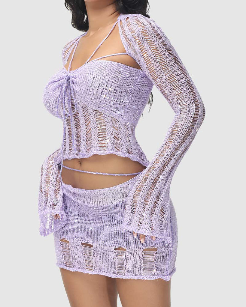 New Dazzling Crochet Short Skirt Coord Set