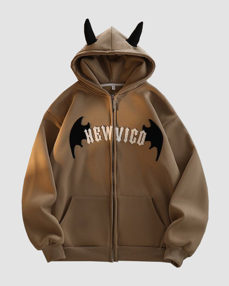 Devil Batwings Embroidered Hoodie