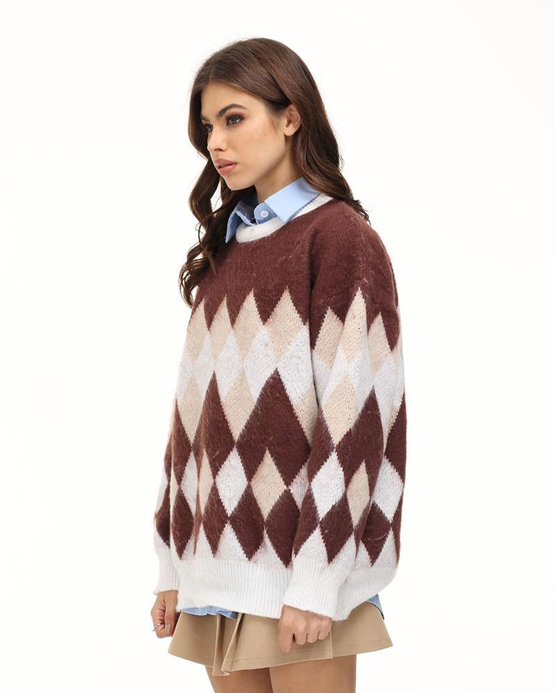 Jaelyne Dimensional Checkered Sweater