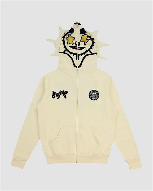 Funny Hood Face Print Zip Hoodie