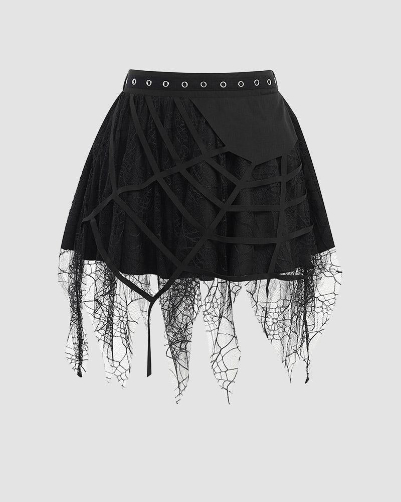 Grunge Cobwebs Mesh Skirt