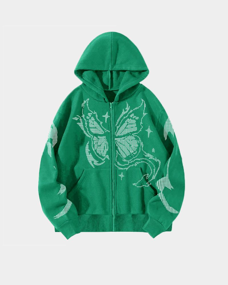 Y2K Matrix Butterfly Print Hoodie