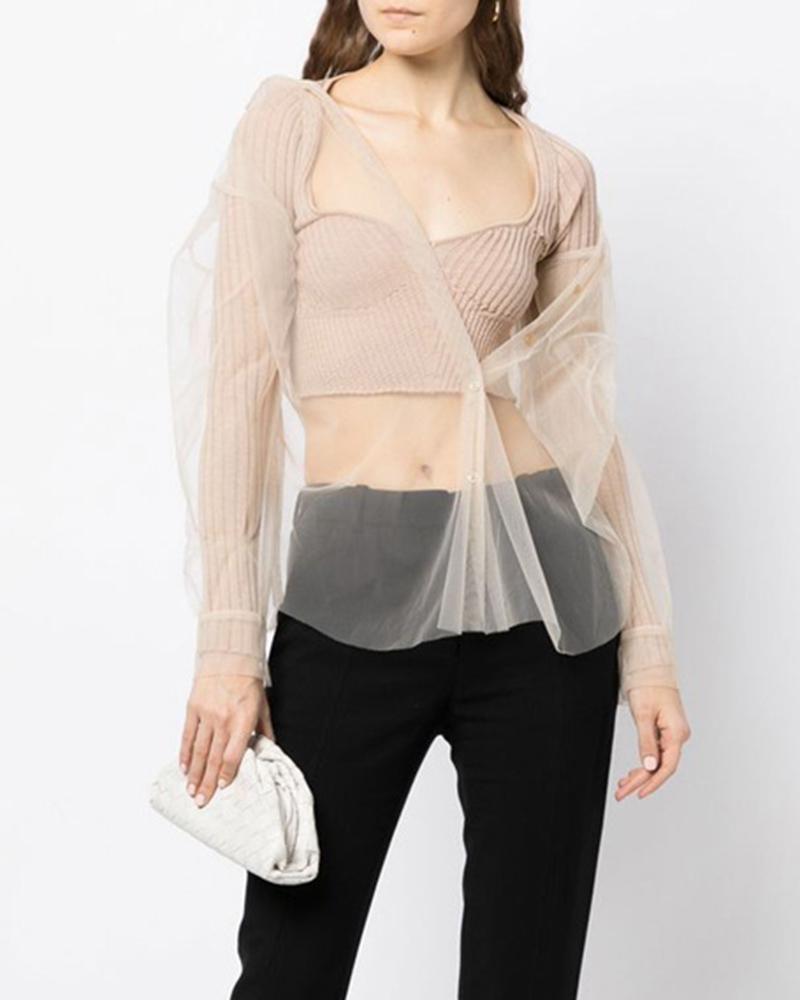 Mesh Cloth Cover Knitted Top