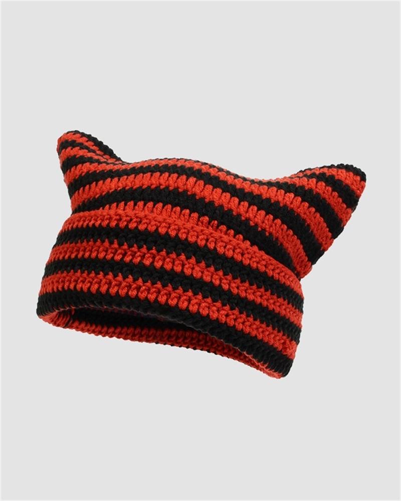 Horned Stripe Knitted Beanie