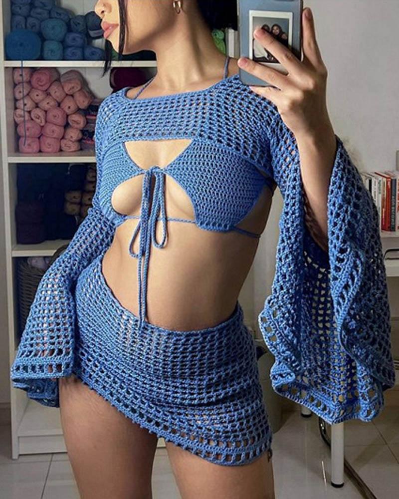 Ocean Blue Crochet Skirt Coord Set