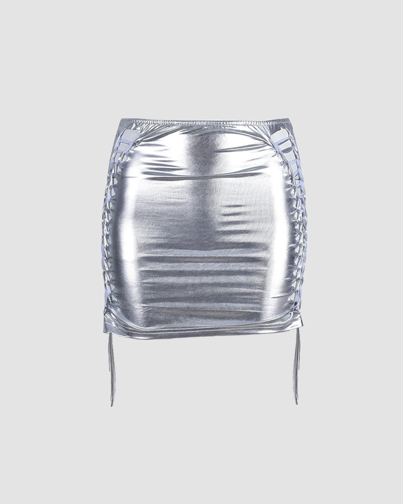 Shoelace Reflective Mini Skirt