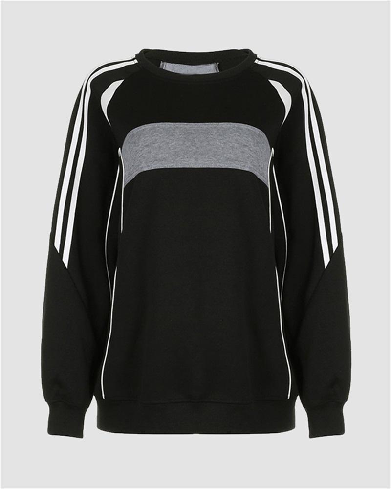 Stripe Patchwork Crew Sweatshirt