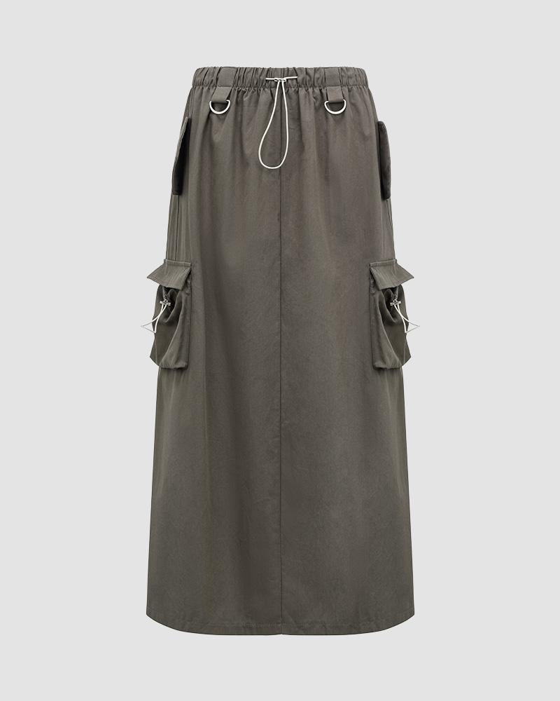 Willefull Parachute Drawstring Midi Skirt