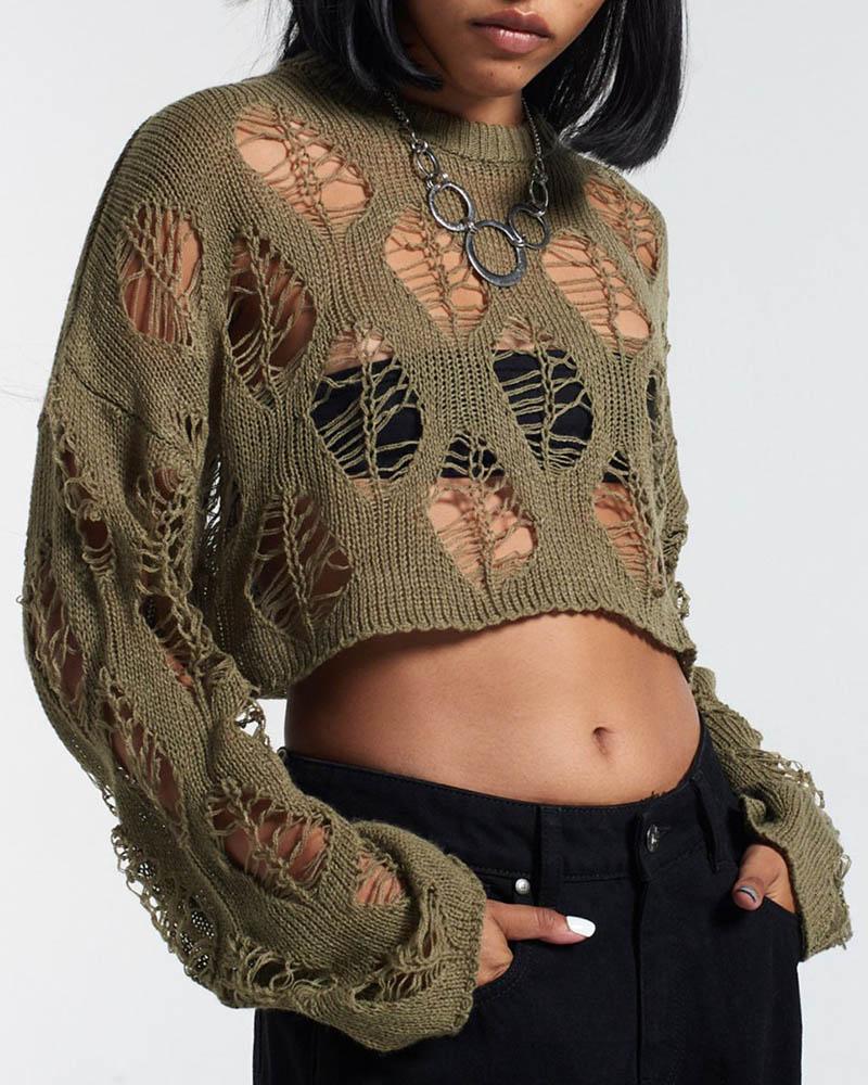 Oromer Knitted Ripped Web Crop Jumper