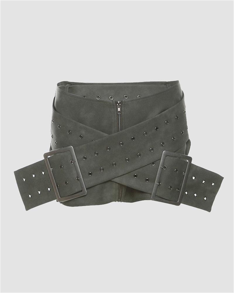 Double Belted Cross Mini Skirt