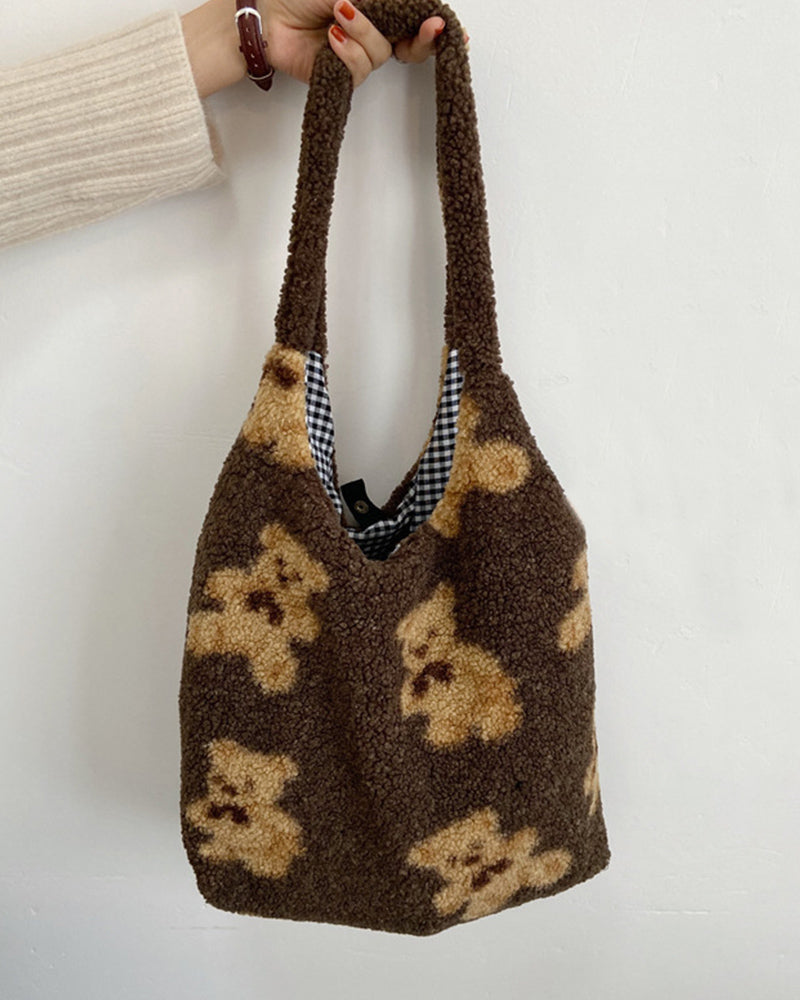 Teddy Bear Fuzzy Reversible Bag