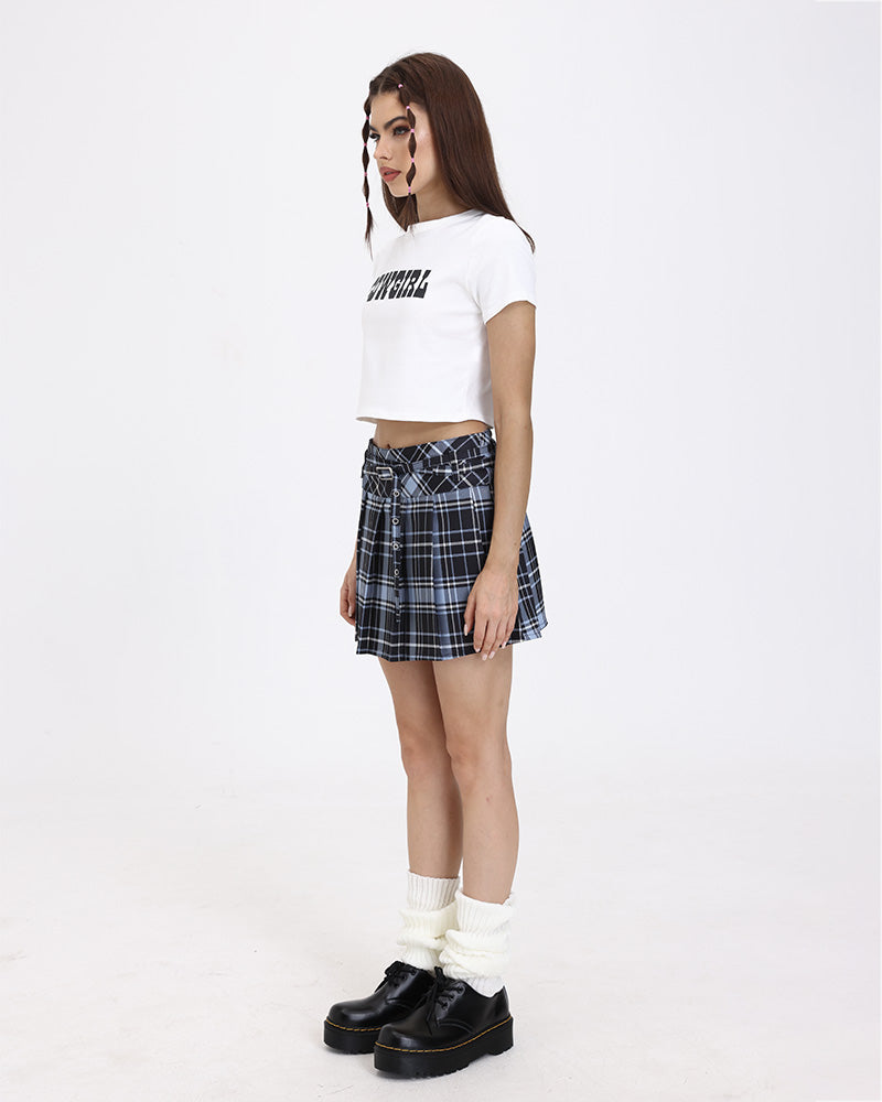 Summer School Plaid Belted Mini Skirt