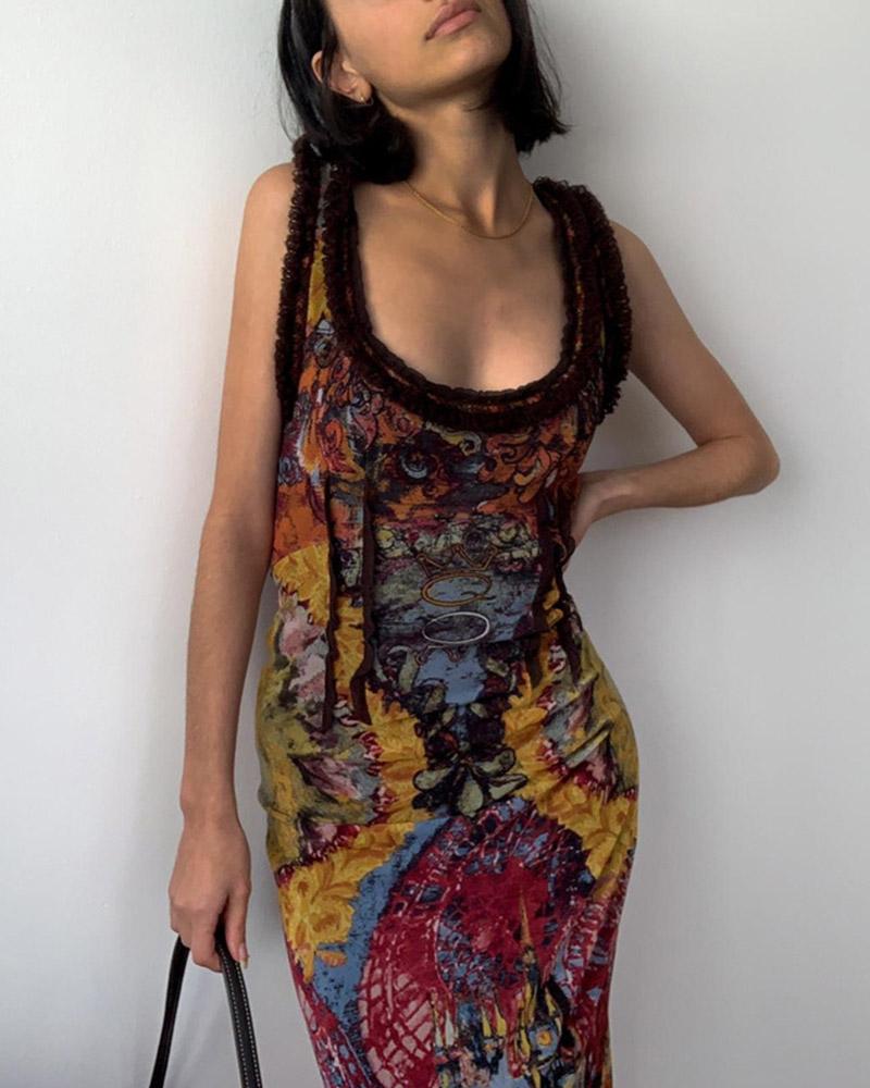 Abstract Print Design Maxi Dress