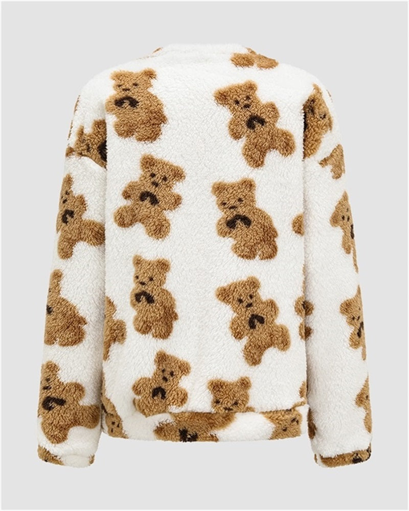 Teddy Bear Print Pullover Sweatshirt