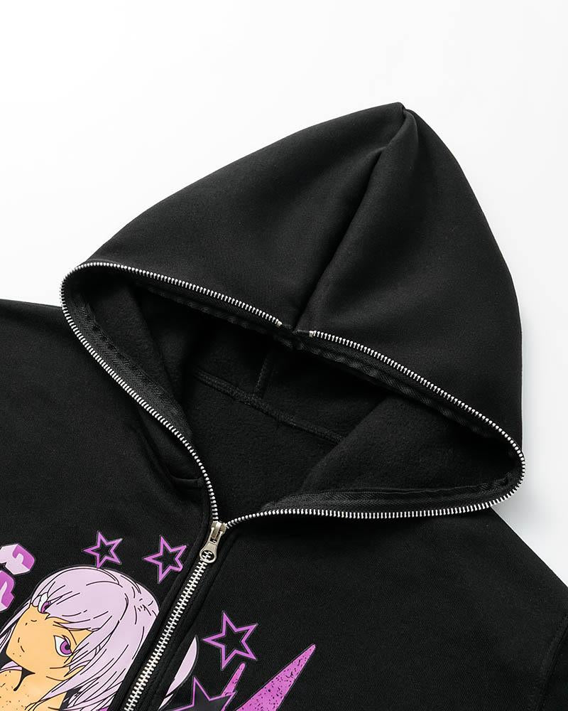 Cartoon Print Zip Up Hoodie