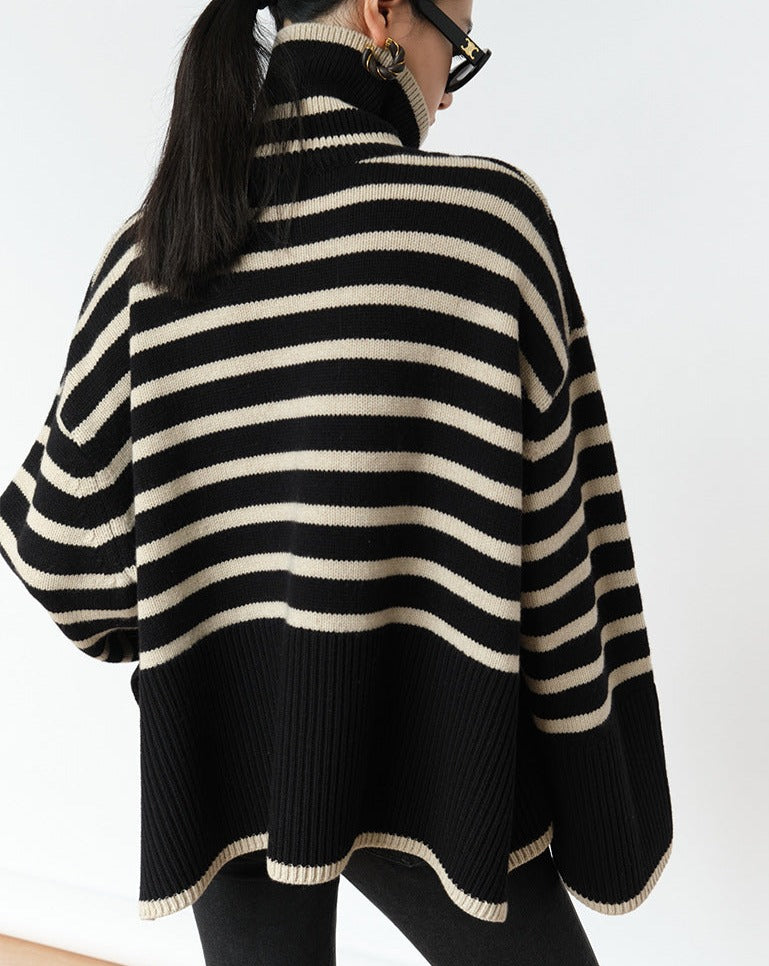 High Neck Zebra Stripe Sweater