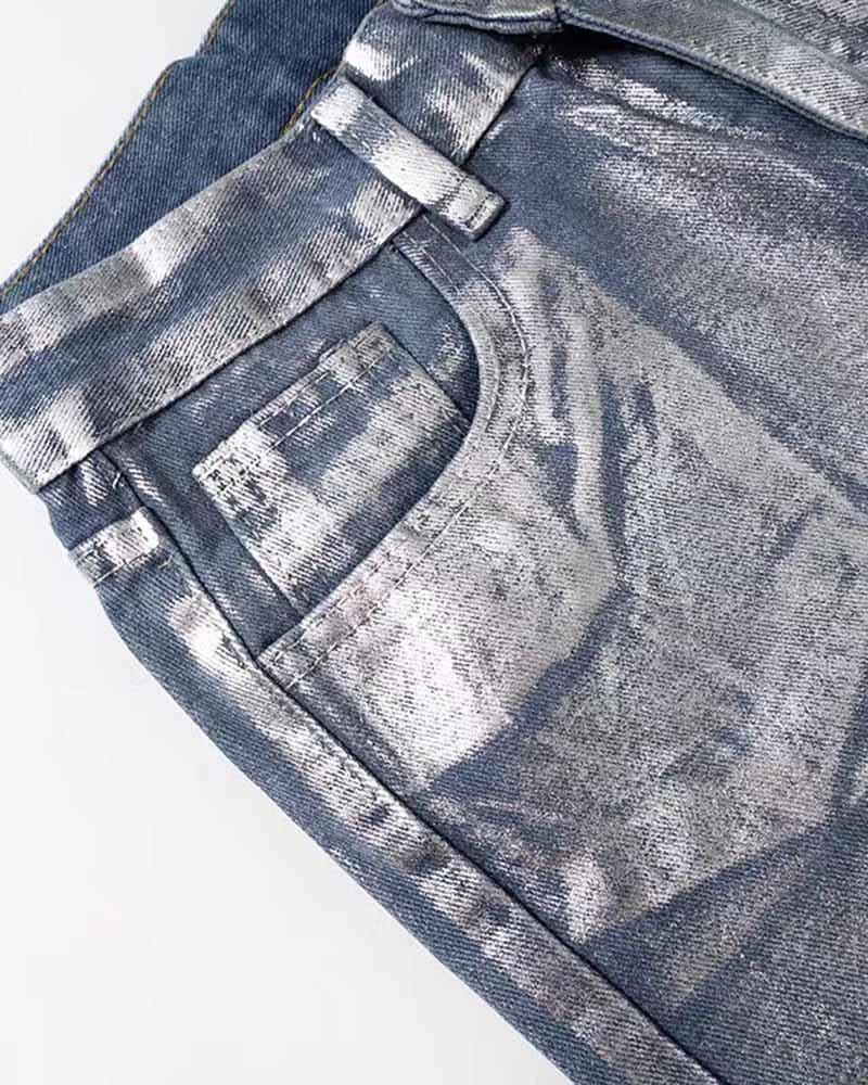 Silver Casual High Waist Denim Jeans