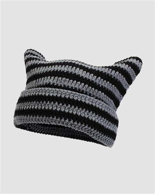 Horned Stripe Knitted Beanie