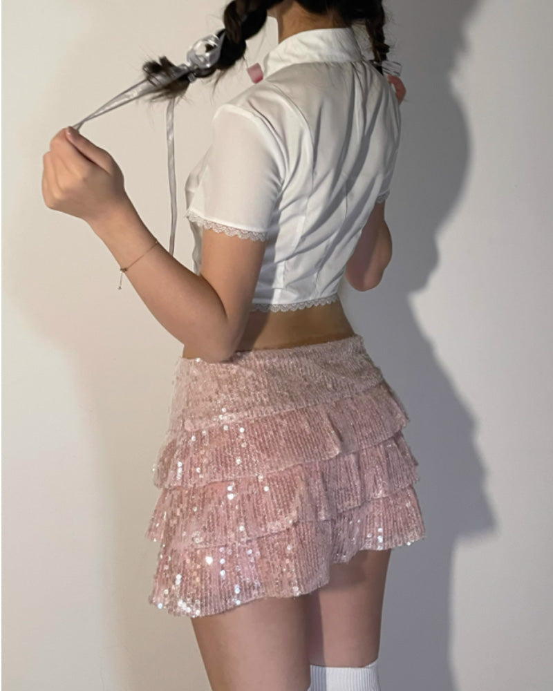 Trifle Ruffled Sequin Skirt