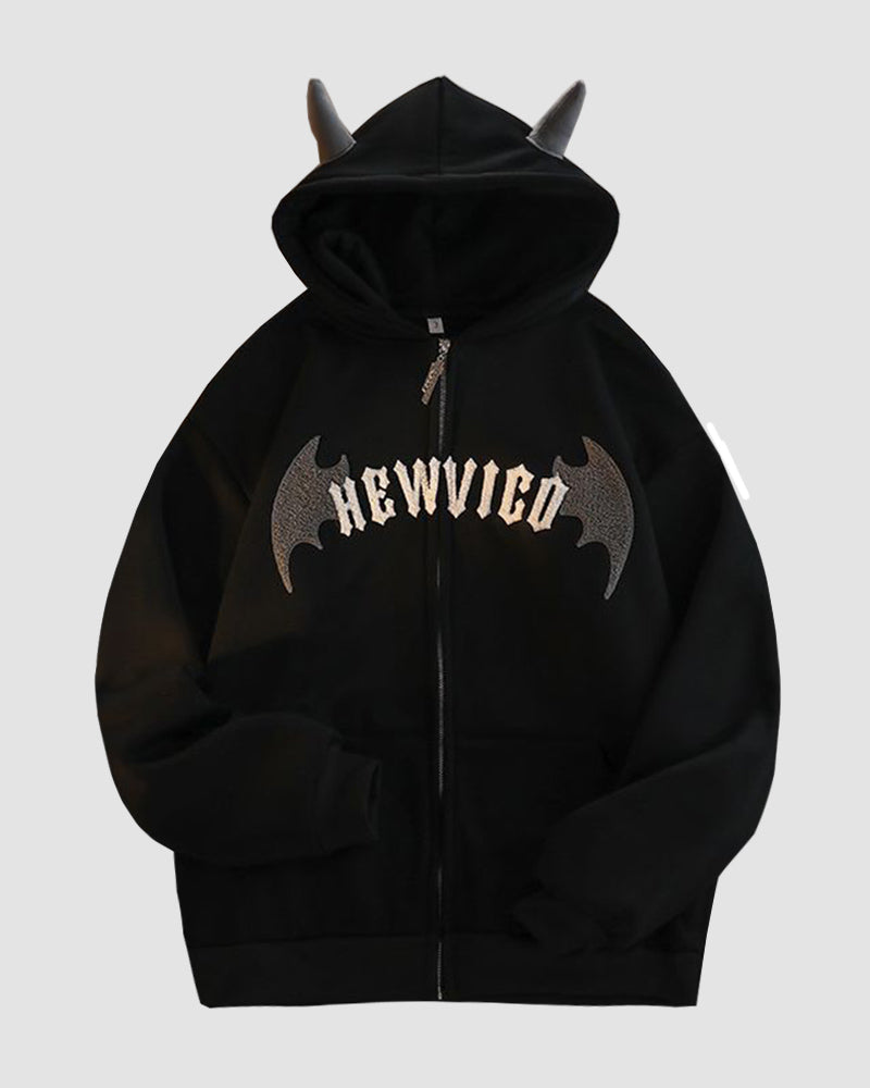 Devil Batwings Embroidered Hoodie