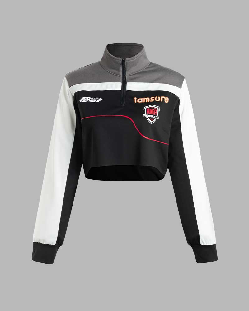 I Am Sure Cropped Racer Jacket