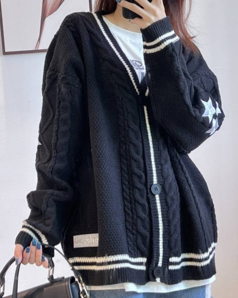 Star Patched Cable Cardigan