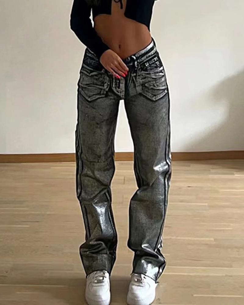 Silver Casual High Waist Denim Jeans