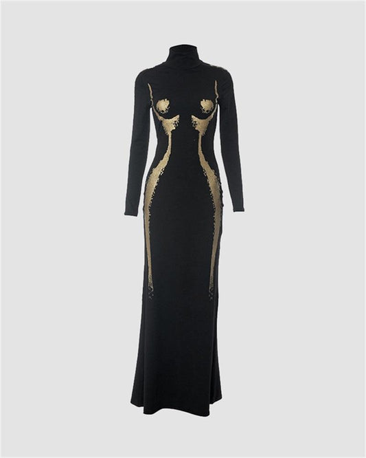 3D Body Print Gilt Casual Dress